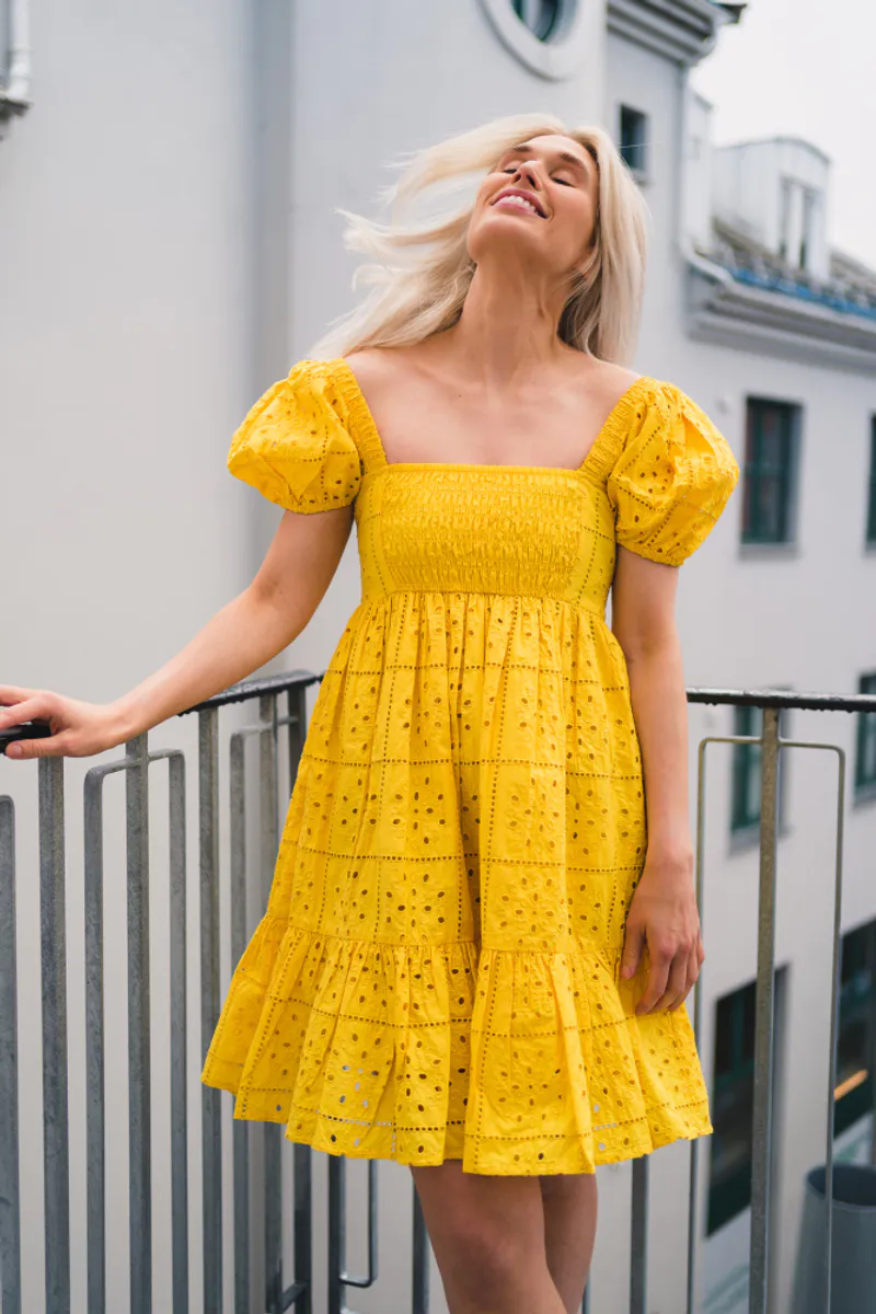 Broderie Anglaise Mini Dress Maize