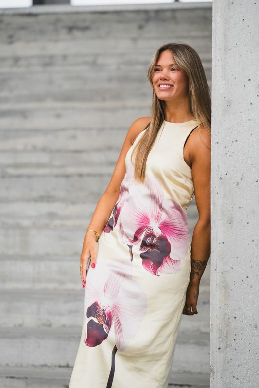 Orchida Satin Long Dress Anise Flower 