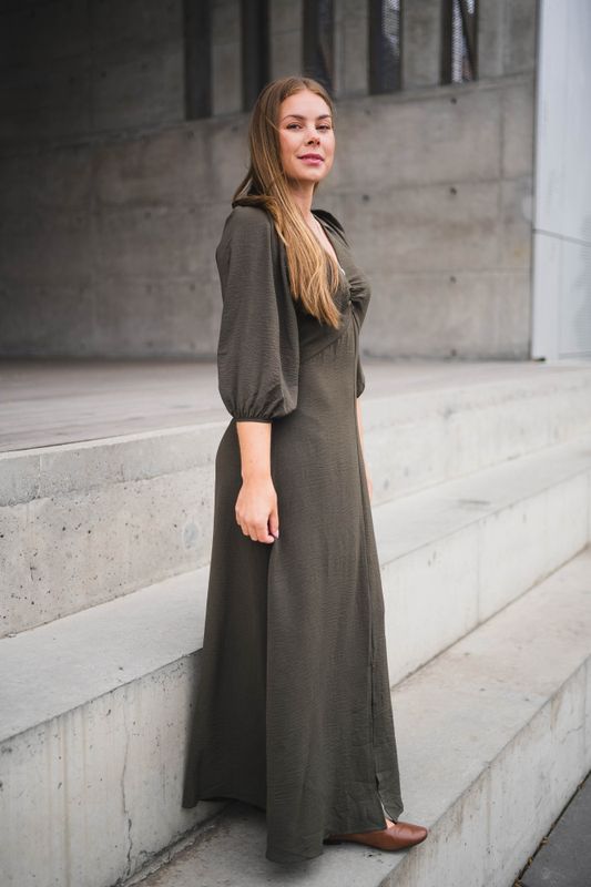 Meriel Structure Solid Dress Army 