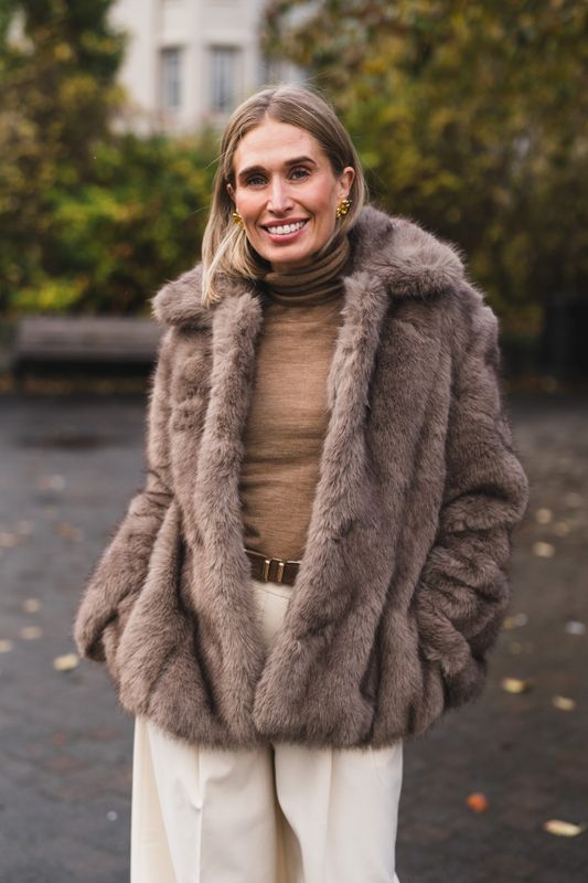 Ariella Faux Fur Peplum Jacket Warm Grey 