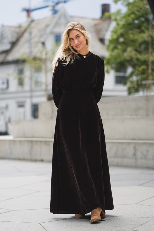 Greta Velvet Long Dress Chocolate 