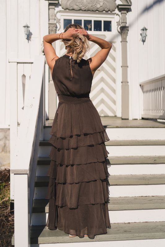 Marli Solid Chiffon Dress Dusty Brown 