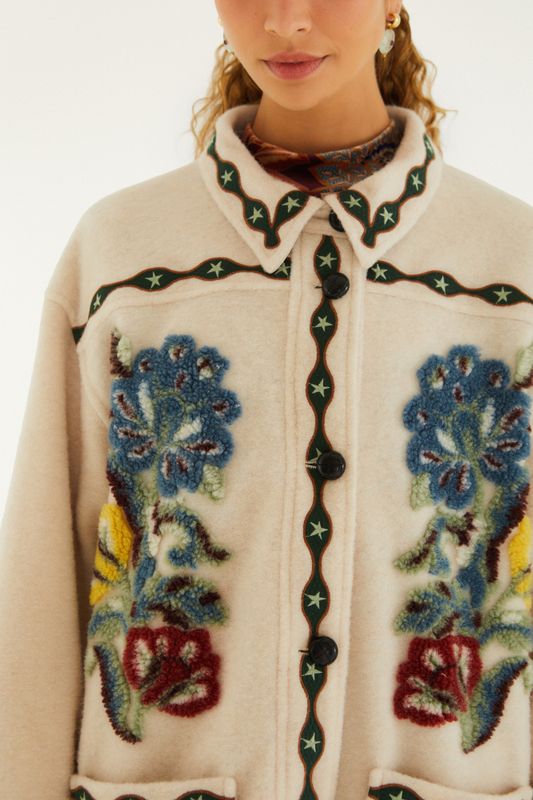 Lunar Boho Cropped Fleece Coat Cream 