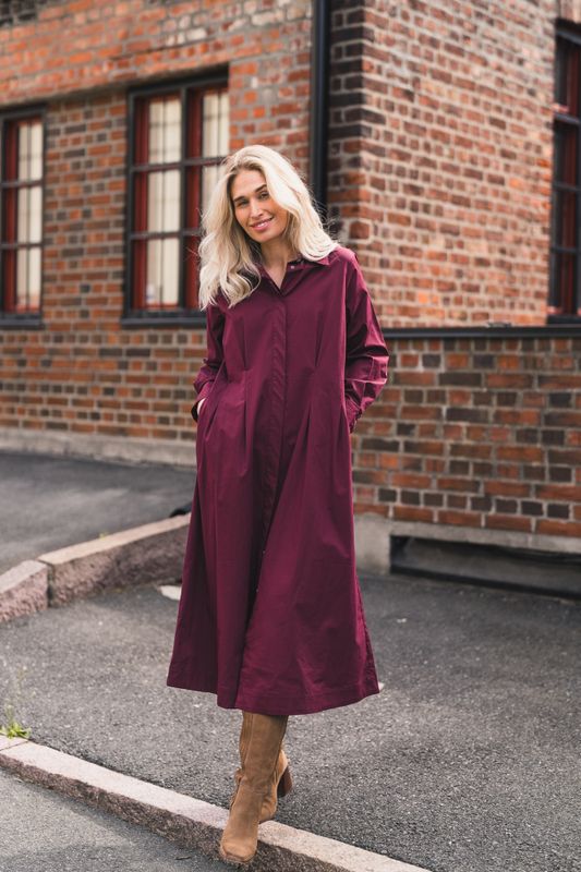 Poppy Shirt Long Dress Winered 