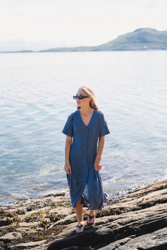 Viana Ginia 2/4 Dress V Indigo Melange 