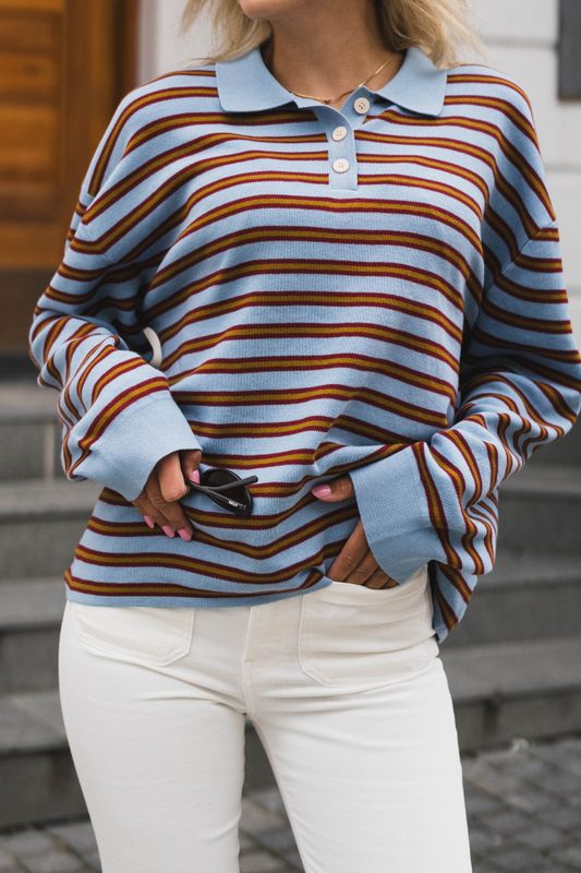 Adanne Polo Knit Stripe Blue 