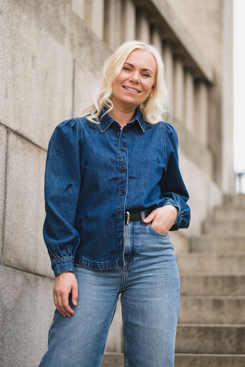 Frida Shirt EMB M Blue Wash/Flower 