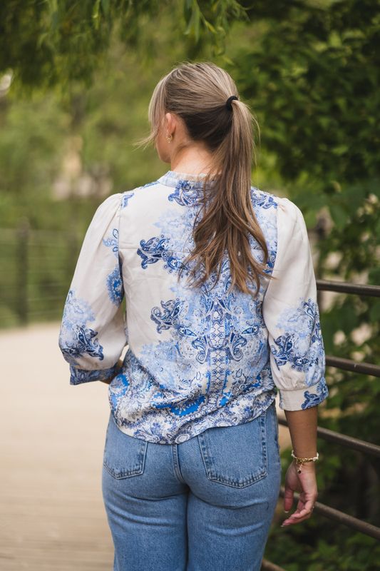 Roselle Artist Paisley Blouse Powder Blue