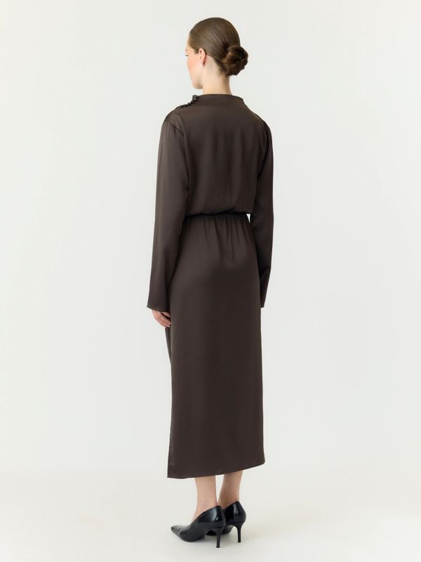 Pella LS Funnel Neck Long Dress Chocolate Brown 