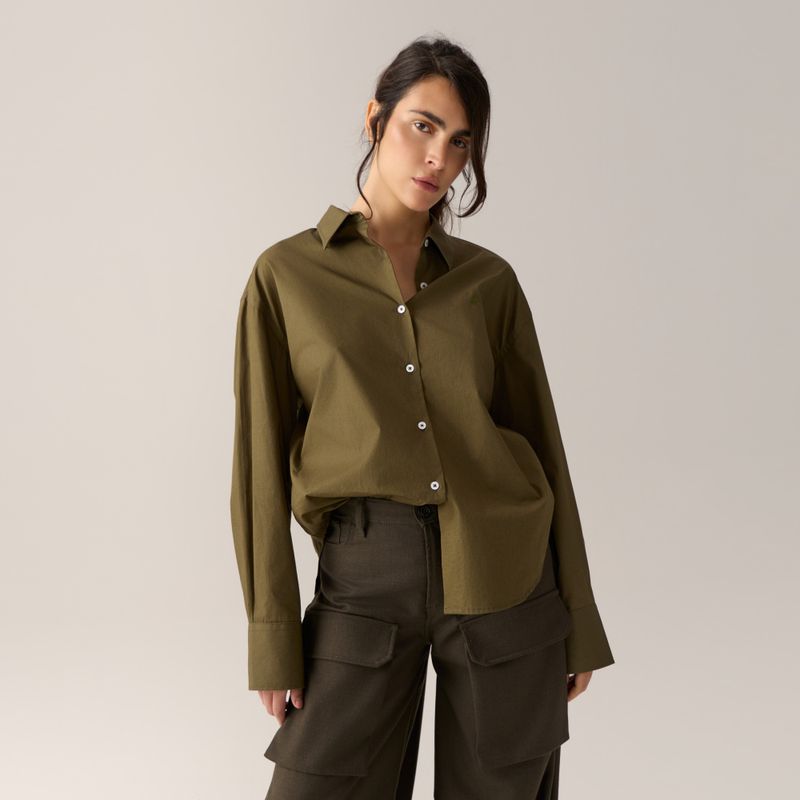 Caryn Poplin Khaki Dark Forest