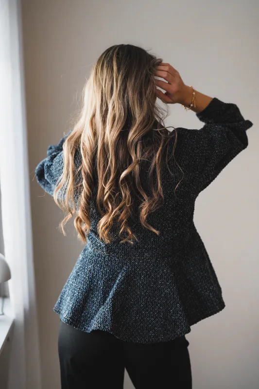 Tweed Denim Peplum Jacket Rinse 