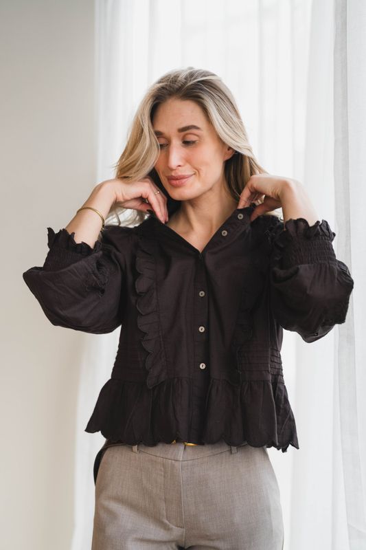 Petrine Embroidery Blouse Dark Brown 