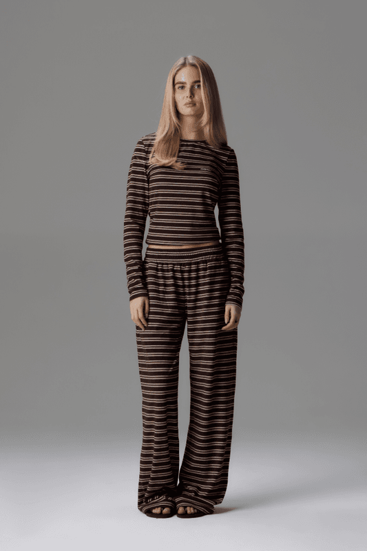 Palmer Soft Stripe Wide Leg Pants Brown/Creme 
