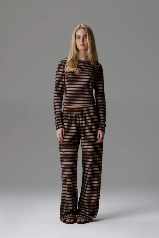 Palmer Soft Stripe Wide Leg Pants Brown/Creme 