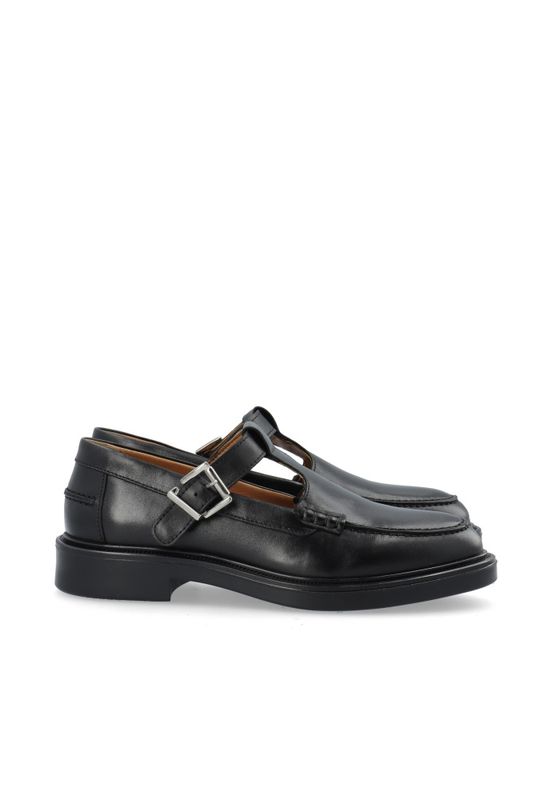 Adda Moc Toe T-Strap Pull Up Leather Black 