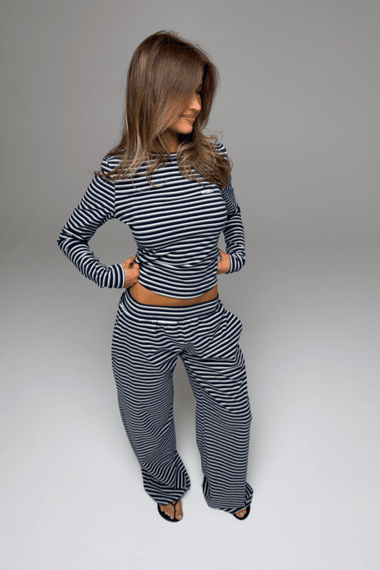 Palmer Soft Stripe Wide Leg Pants Navy/White 