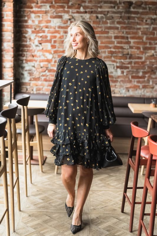 Georgette Shift Dress Flower Buds 
