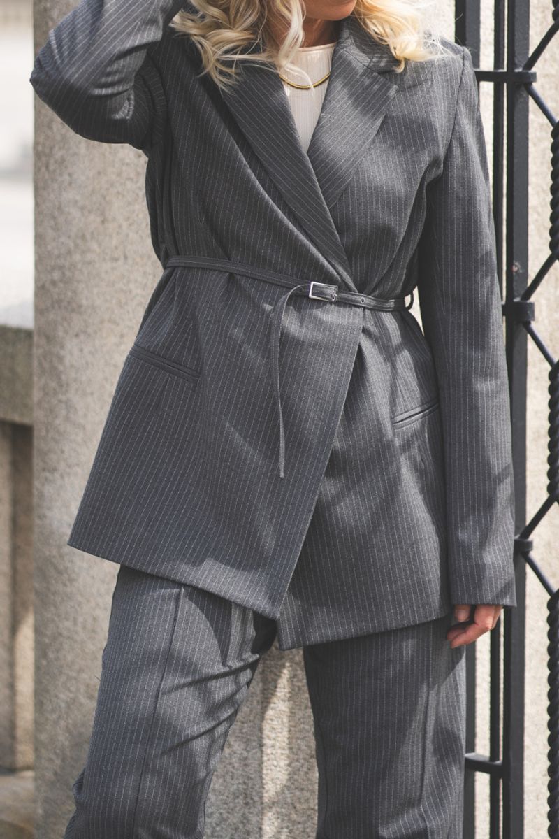 Salot Blazer Belt 15496 Dark Gull Gray Pinstripe 
