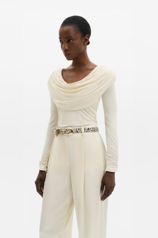 Signe Cowl Neck Jersey Top Pearl 