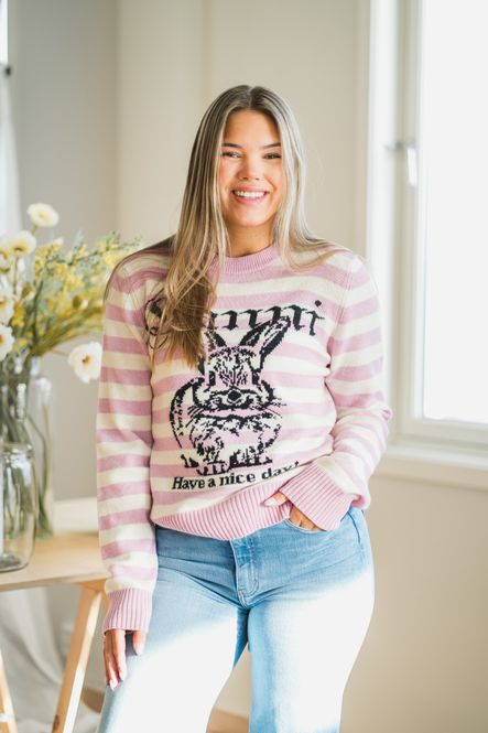 Hovedbilde Striped Graphic Wool Mix Bunny Crewneck Primrose ...