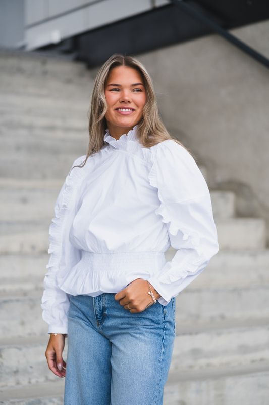 Sanna Ruffle Smock Blouse White 