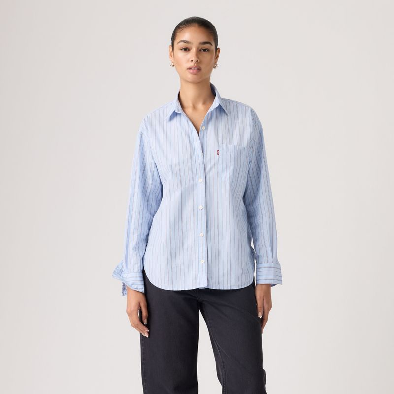 Harlie Boyfriend Shirt Amari Stripe Chambray Blue