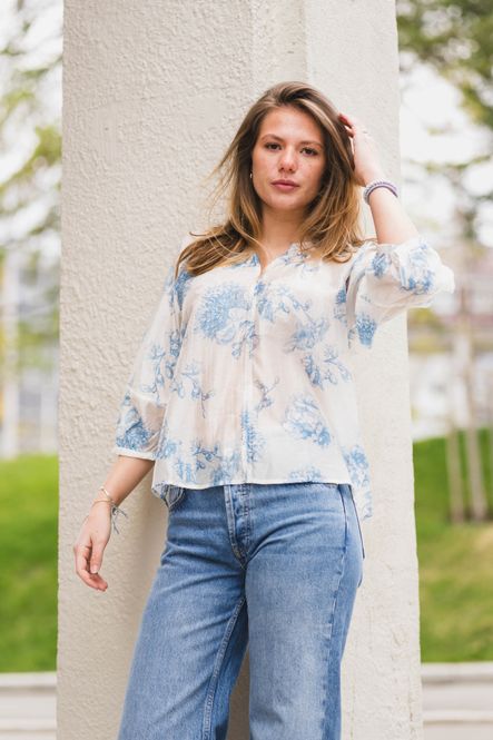 Hovedbilde Evangelia 3/4 Top M Blue Flower 