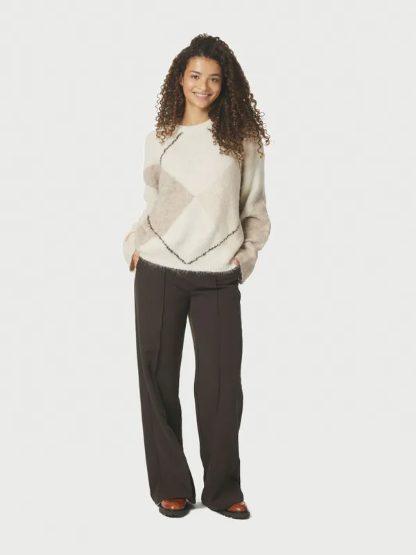 Inga Check Fluff Knit Blouse Creme 