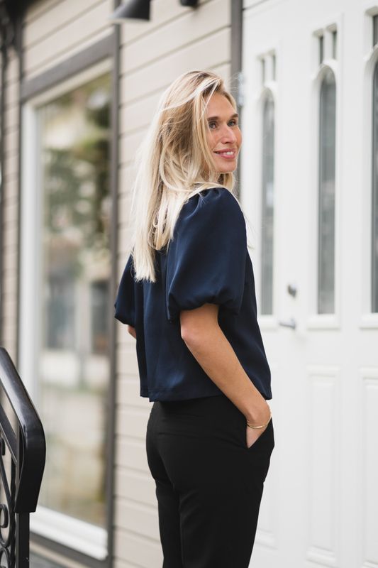 Aisa Dull Satin Blouse Navy 