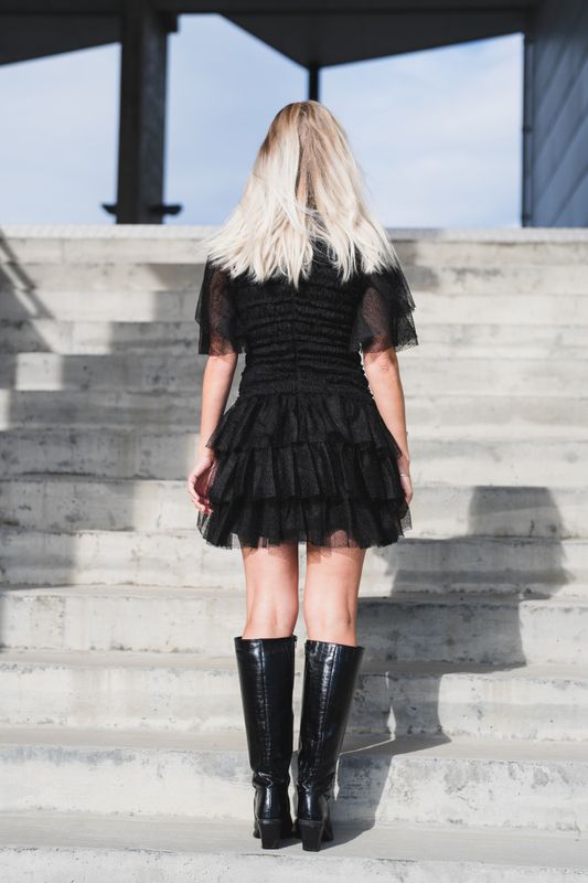 Minnie Short Sleeve Lace Mini Dress Black 