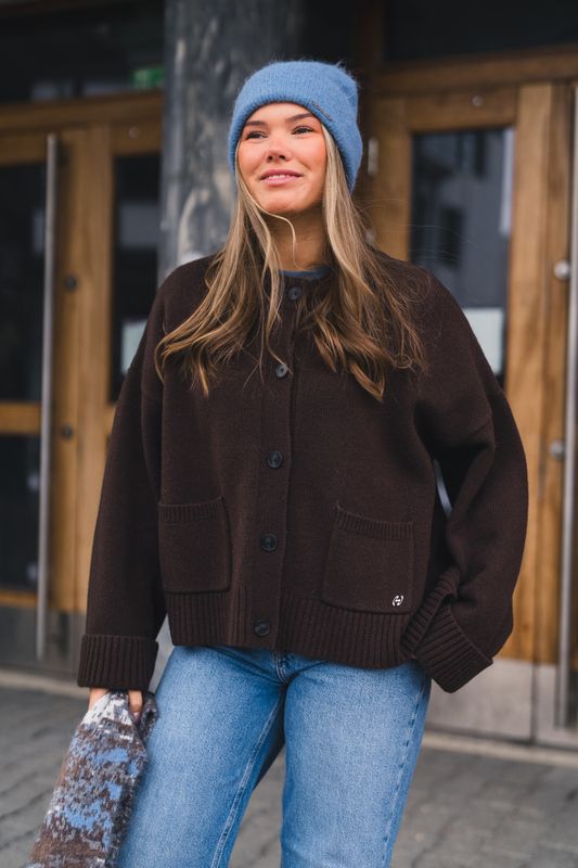 W. Wool Wide Cardigan Dark Brown 