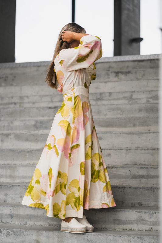Marga 3/4 Wrap Long Dress Pristine Marga Aop 