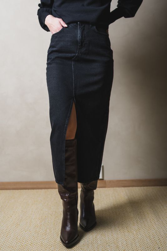Denim Long Skirt Black 