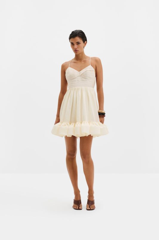 Hera Tie-Back Ruffled Mini Dress Pearl 