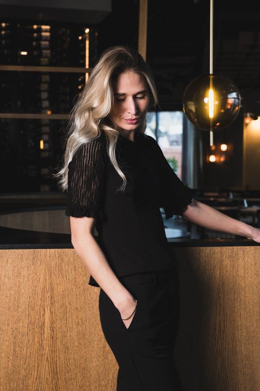 Colton Lace Mix Top Black 