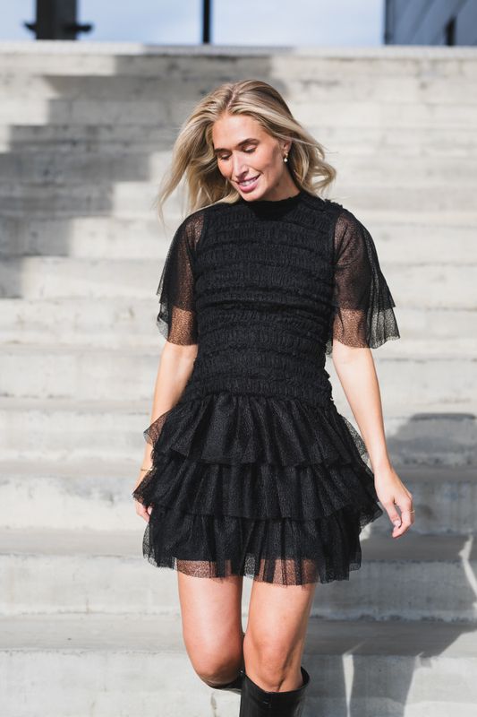 Minnie Short Sleeve Lace Mini Dress Black 