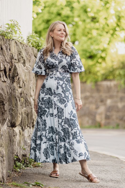 Organza Midi Dress Blue Bouquet