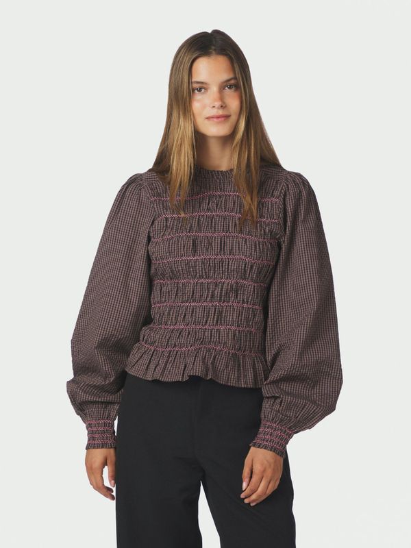 Oliana Check Blouse Dusty Brown 
