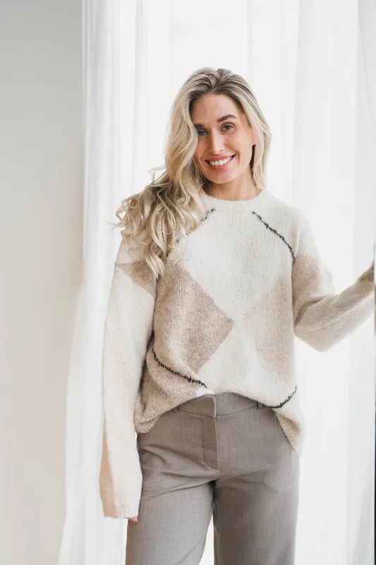 Inga Check Fluff Knit Blouse Creme 