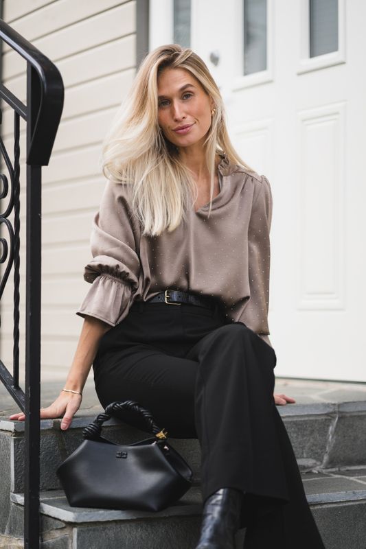 Amara Heavy Sateen Bedaz Blouse Dark Taupe 