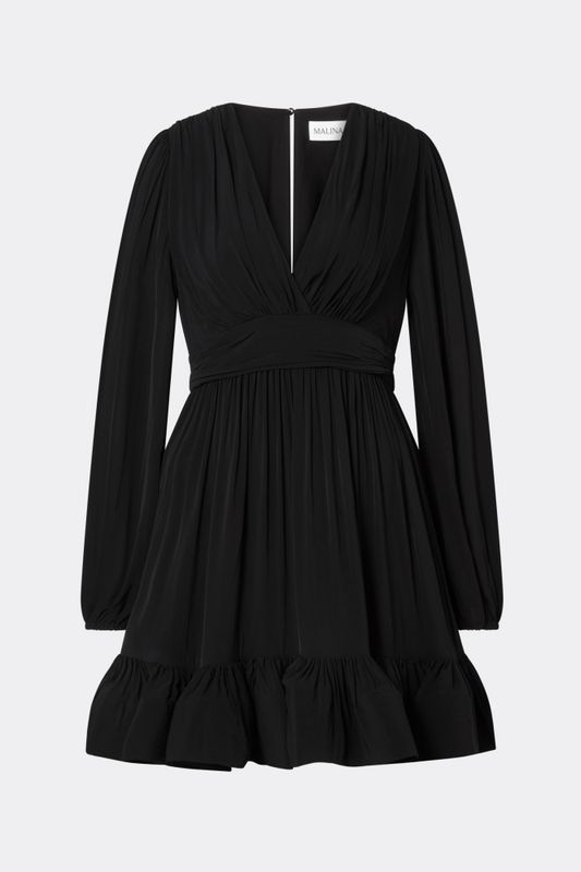 Jadie V-Neck Ruffled Mini Dress Black 