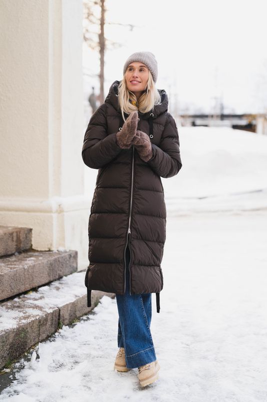 Panda Hooded Down Coat Earth Brown 