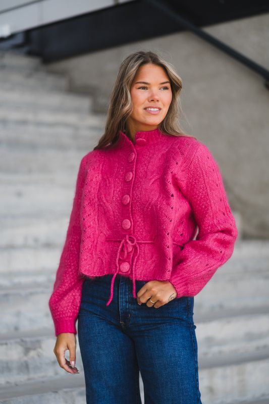 Sophia Chunky Cardigan Raspberry 