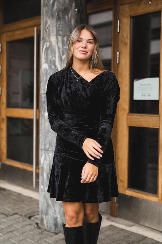 Velour Jersey Crossover Ruched Mini Dress Black 
