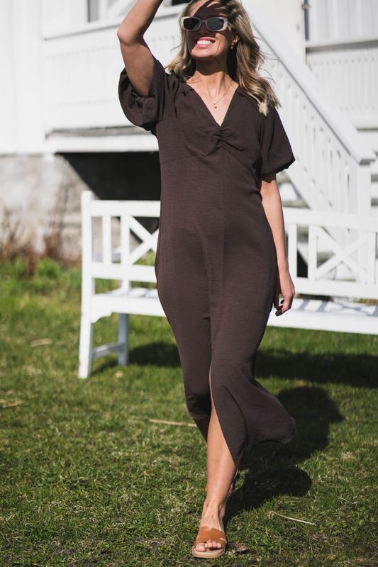 Bomba Structure Solid Dress Dark Brown 