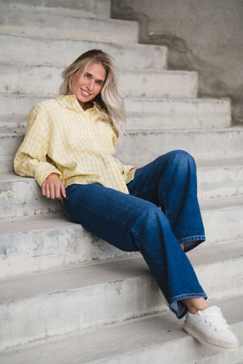 Mango Check Shirt Pastel Yellow 