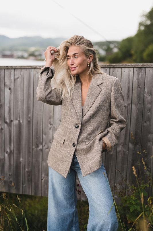 Brook Check Blazer Taupe Herringbone 