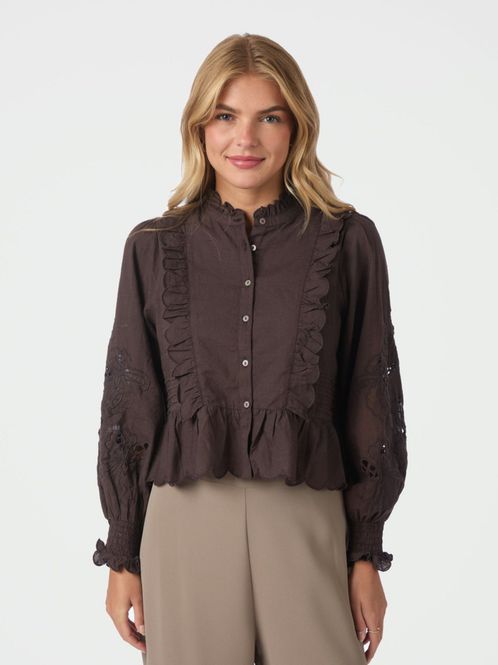 Hovedbilde Petrine Embroidery Blouse Dark Brown 