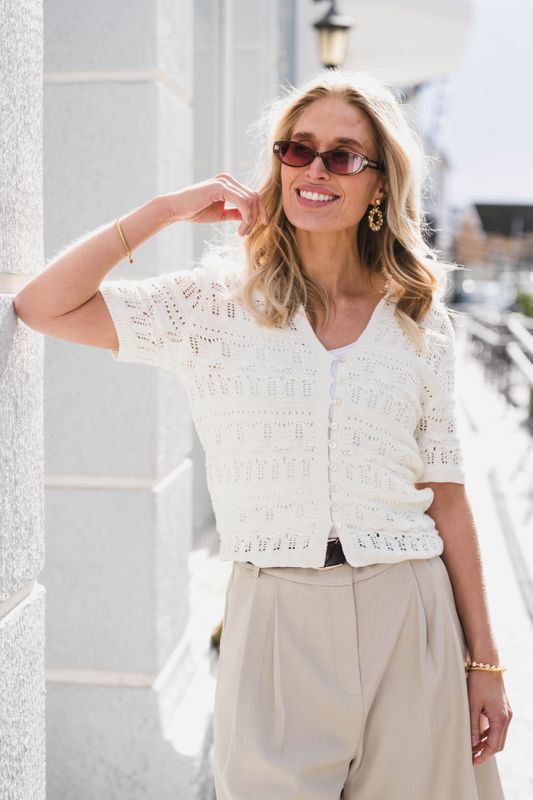 Marisini Stitch Polo Knit Top Offwhite 