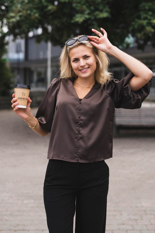 Pella 2/4 V-Neck Top Chocolate Brown 